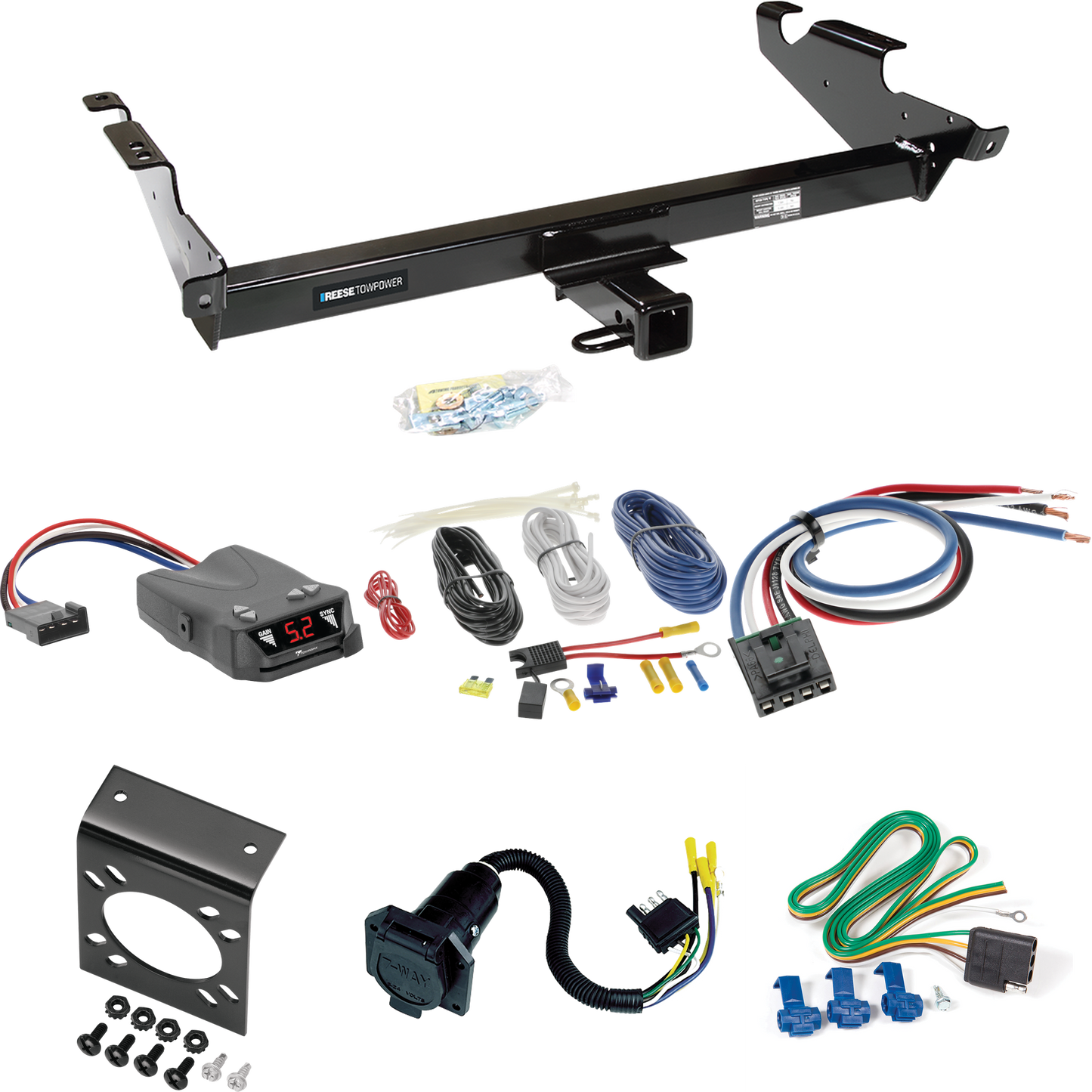 Fits 1996-1996 GMC G3500 Trailer Hitch Tow PKG w/ Tekonsha Brakeman IV Brake Control + Generic BC Wiring Adapter + 7-Way RV Wiring (For Vandura & Rally w/Lo-Mount Taillights Models) By Reese Towpower