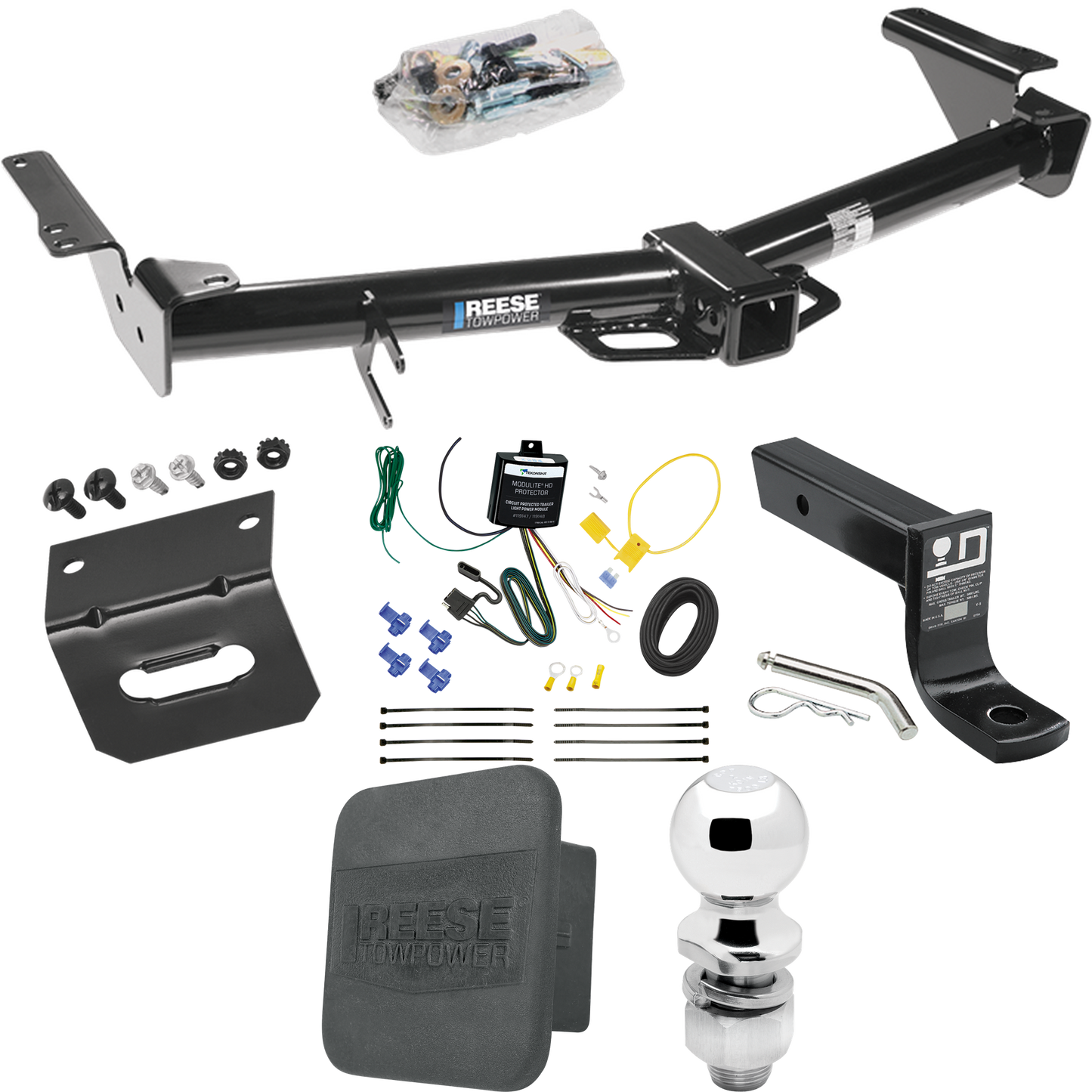 Fits 2003-2009 Lexus GX470 Trailer Hitch Tow PKG w/ 4-Flat Wiring + Ball Mount w/ 4" Drop + 2" Ball + Wiring Bracket + Hitch Cover By Reese Towpower