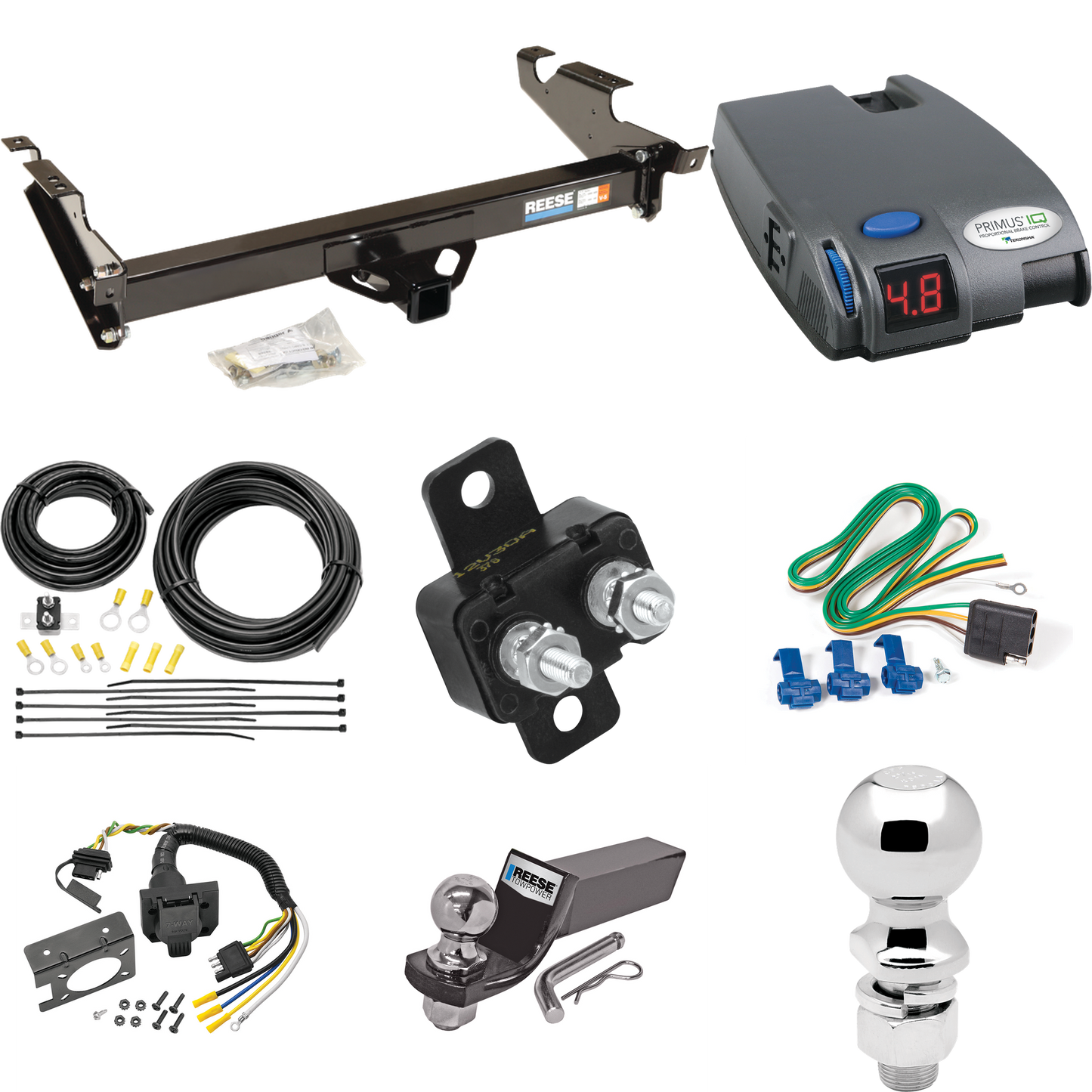 Fits 1996-1996 Chevrolet G30 Trailer Hitch Tow PKG w/ Tekonsha Primus IQ Brake Control + 7-Way RV Wiring + 2" & 2-5/16" Ball & Drop Mount (For Classic & Sport w/Lo-Mount Taillights Models) By Reese Towpower