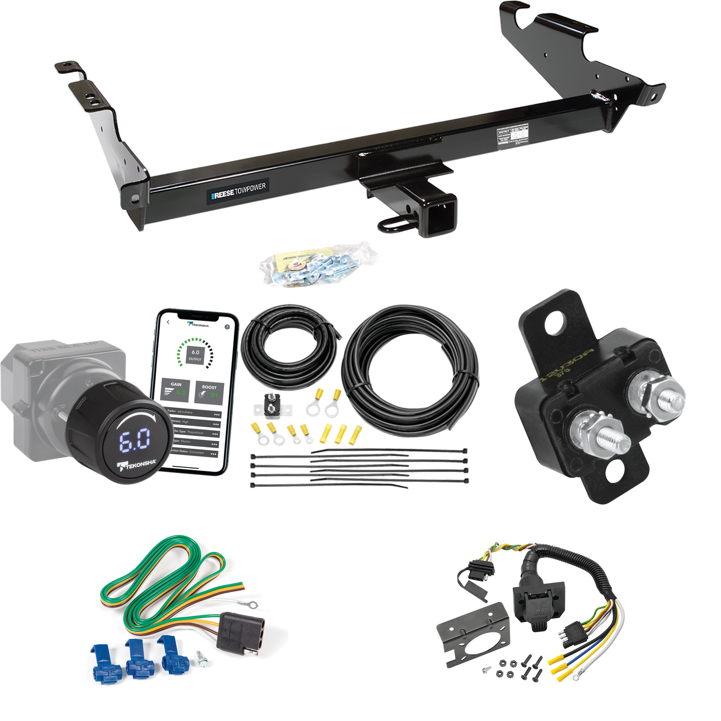 Fits 1978-1995 Chevrolet G10 Trailer Hitch Tow PKG w/ Tekonsha Prodigy iD Bluetooth Wireless Brake Control + 7-Way RV Wiring By Reese Towpower