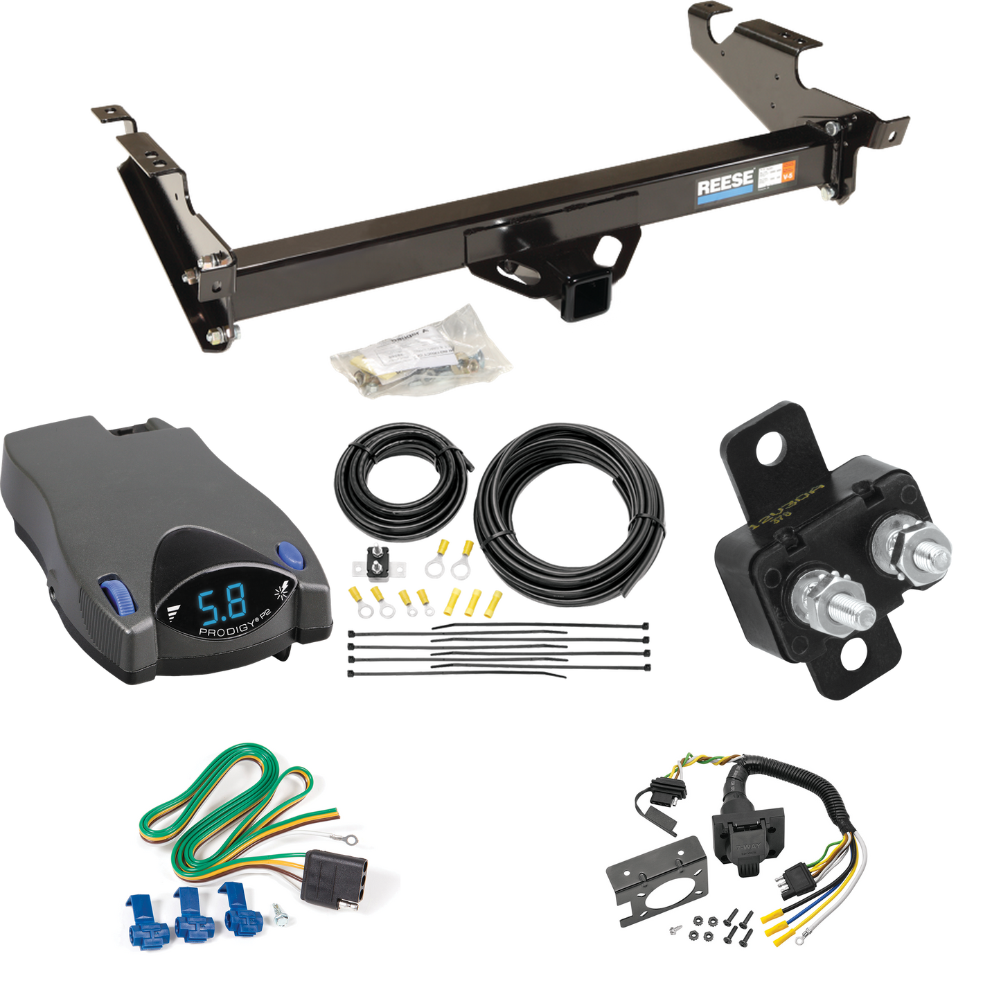 Fits 1978-1995 Chevrolet G20 Trailer Hitch Tow PKG w/ Tekonsha Prodigy P2 Brake Control + 7-Way RV Wiring By Reese Towpower