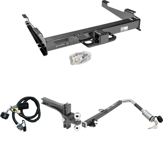 Fits 2000-2006 GMC Yukon XL 2500 Trailer Hitch Tow PKG w/ 4-Flat Wiring Harness + 2-1/2" to 2" Adapter 24" Length + Adjustable Drop Rise Dual Ball Ball Mount 2" & 2-5/16" Trailer Balls + Hitch Lock By Draw-Tite