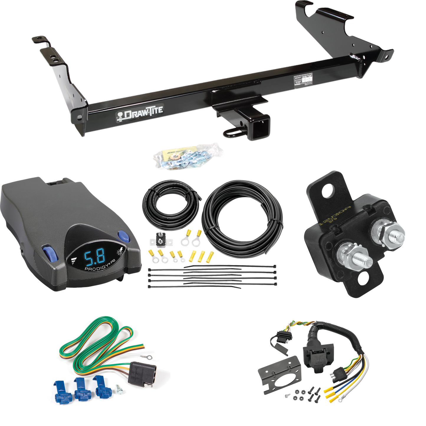 Fits 1979-1995 GMC G1500 Trailer Hitch Tow PKG w/ Tekonsha Prodigy P2 Brake Control + 7-Way RV Wiring By Draw-Tite