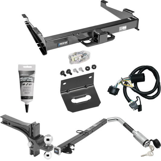 Fits 2000-2002 Chevrolet Suburban 2500 Trailer Hitch Tow PKG w/ 4-Flat Wiring Harness + 2-1/2" to 2" Adapter 24" Length + Adjustable Drop Rise Dual Ball Ball Mount 2" & 2-5/16" Trailer Balls + Hitch Lock + Wiring Bracket + Electric Grease (For w/Ambe