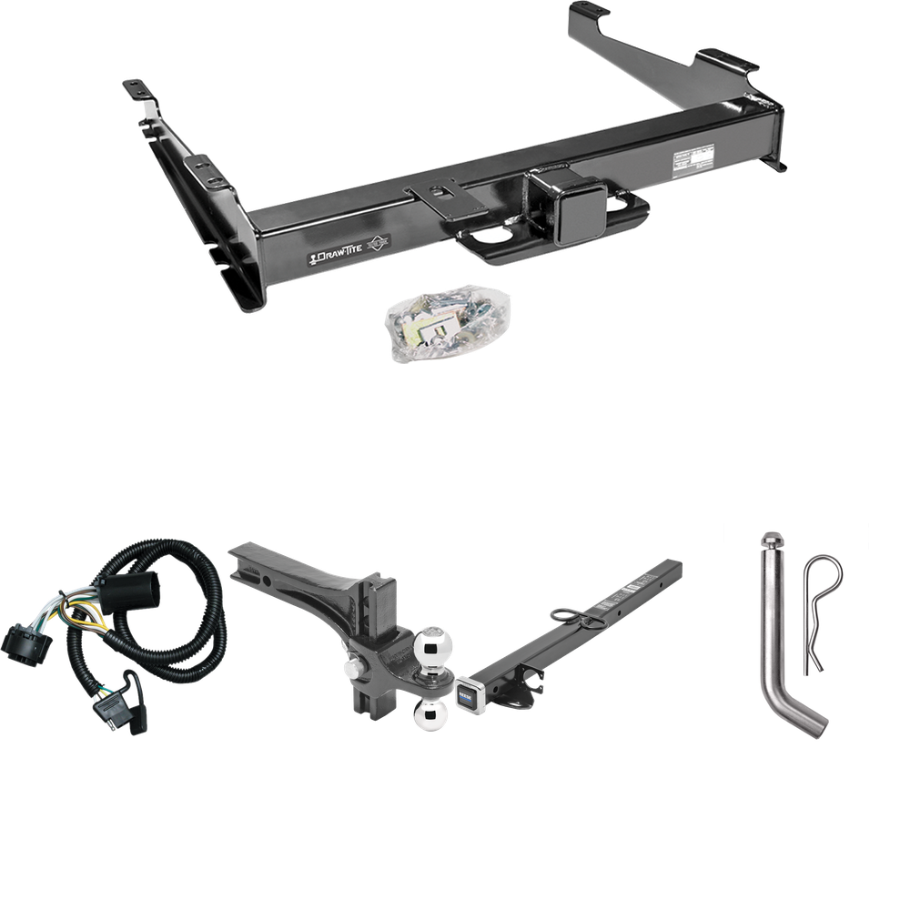 Fits 2000-2006 Chevrolet Suburban 2500 Trailer Hitch Tow PKG w/ 4-Flat Wiring Harness + 2-1/2" to 2" Adapter 24" Length + Adjustable Drop Rise Dual Ball Ball Mount 2" & 2-5/16" Trailer Balls + Pin/Clip (For w/Amber Turn Signals Models) By Draw-Tite