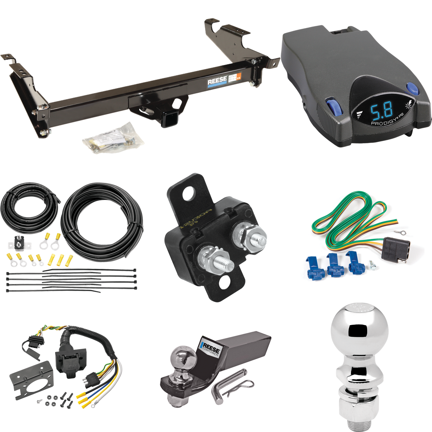 Fits 1979-1995 GMC G1500 Trailer Hitch Tow PKG w/ Tekonsha Prodigy P2 Brake Control + 7-Way RV Wiring + 2" & 2-5/16" Ball & Drop Mount By Reese Towpower