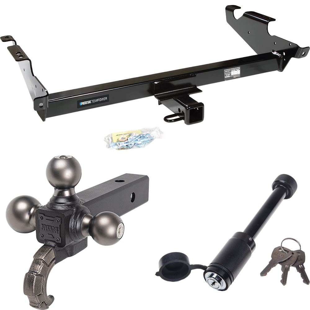 Fits 1978-1995 Chevrolet G10 Trailer Hitch Tow PKG + Triple Ball Tactical Ball Mount 1-7/8" & 2" & 2-5/16" Balls w/ Tow Hook + Tactical Dogbone Lock By Reese Towpower