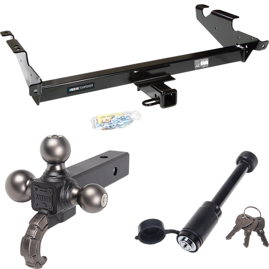 Fits 1978-1995 Chevrolet G10 Trailer Hitch Tow PKG + Triple Ball Tactical Ball Mount 1-7/8" & 2" & 2-5/16" Balls w/ Tow Hook + Tactical Dogbone Lock By Reese Towpower