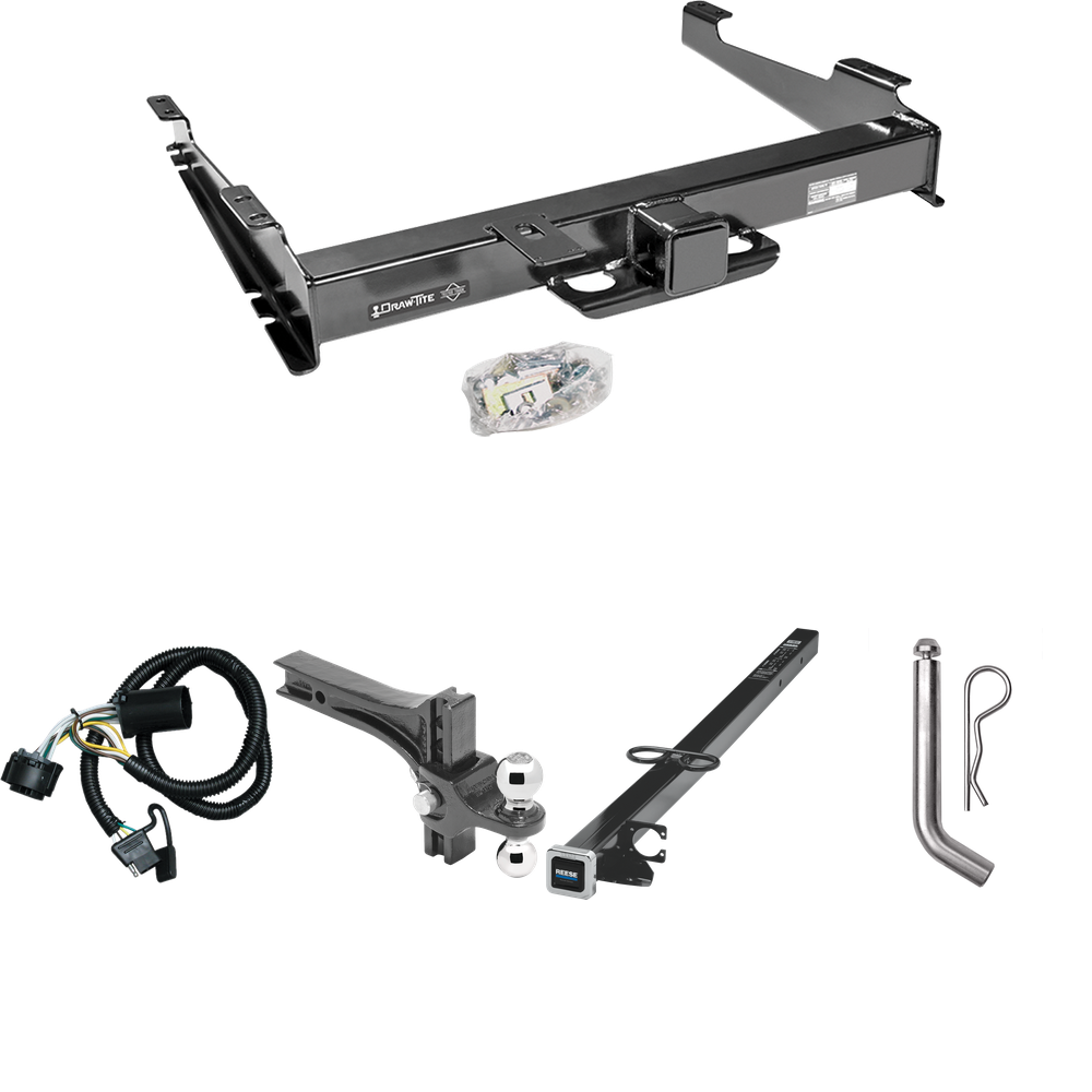 Fits 2000-2006 Chevrolet Suburban 2500 Trailer Hitch Tow PKG w/ 4-Flat Wiring Harness + 2-1/2" to 2" Adapter 41" Length + Adjustable Drop Rise Dual Ball Ball Mount 2" & 2-5/16" Trailer Balls + Pin/Clip (For w/Amber Turn Signals Models) By Draw-Tite