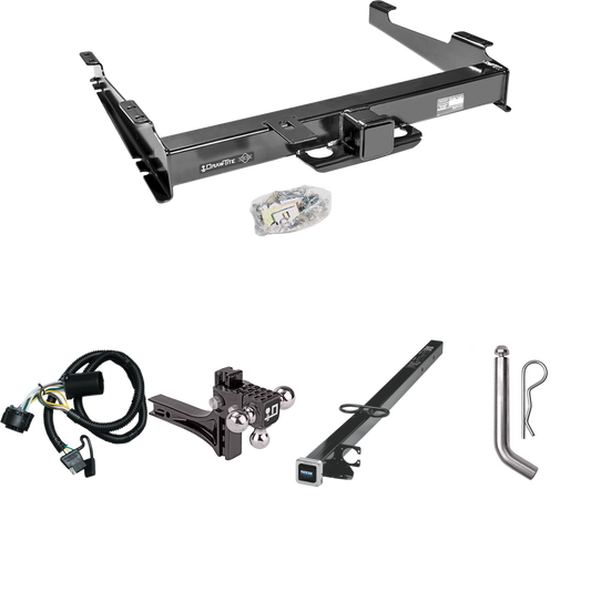 Fits 2000-2006 GMC Yukon XL 2500 Trailer Hitch Tow PKG w/ 4-Flat Wiring Harness + 2-1/2" to 2" Adapter 41" Length + Adjustable Drop Rise Triple Ball Ball Mount 1-7/8" & 2" & 2-5/16" Trailer Balls + Pin/Clip By Draw-Tite