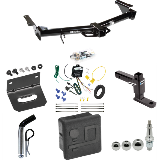 Fits 2003-2009 Lexus GX470 Trailer Hitch Tow PKG w/ 4-Flat Wiring + Adjustable Drop Rise Ball Mount + Pin/Clip + Inerchangeable 1-7/8" & 2" & 2-5/16" Balls + Wiring Bracket + Hitch Cover By Draw-Tite