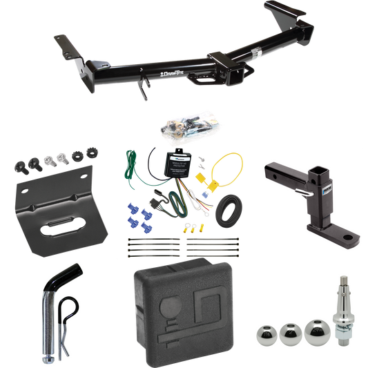 Fits 2007-2009 Toyota 4Runner Trailer Hitch Tow PKG w/ 4-Flat Wiring + Adjustable Drop Rise Ball Mount + Pin/Clip + Inerchangeable 1-7/8" & 2" & 2-5/16" Balls + Wiring Bracket + Hitch Cover By Draw-Tite