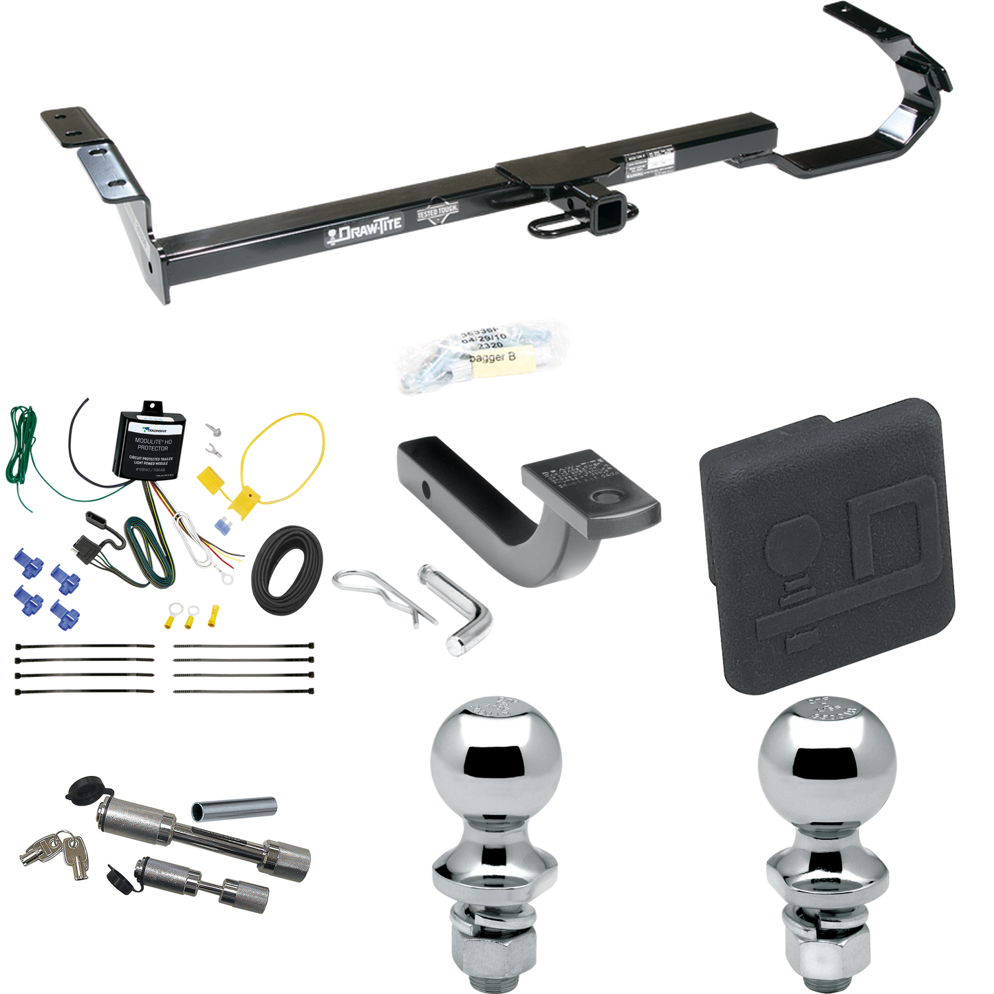 Fits 1992-1996 Toyota Camry Trailer Hitch Tow PKG w/ 4-Flat Wiring Harness + Draw-Bar + 1-7/8" + 2" Ball + Hitch Cover + Dual Hitch & Coupler Locks By Draw-Tite
