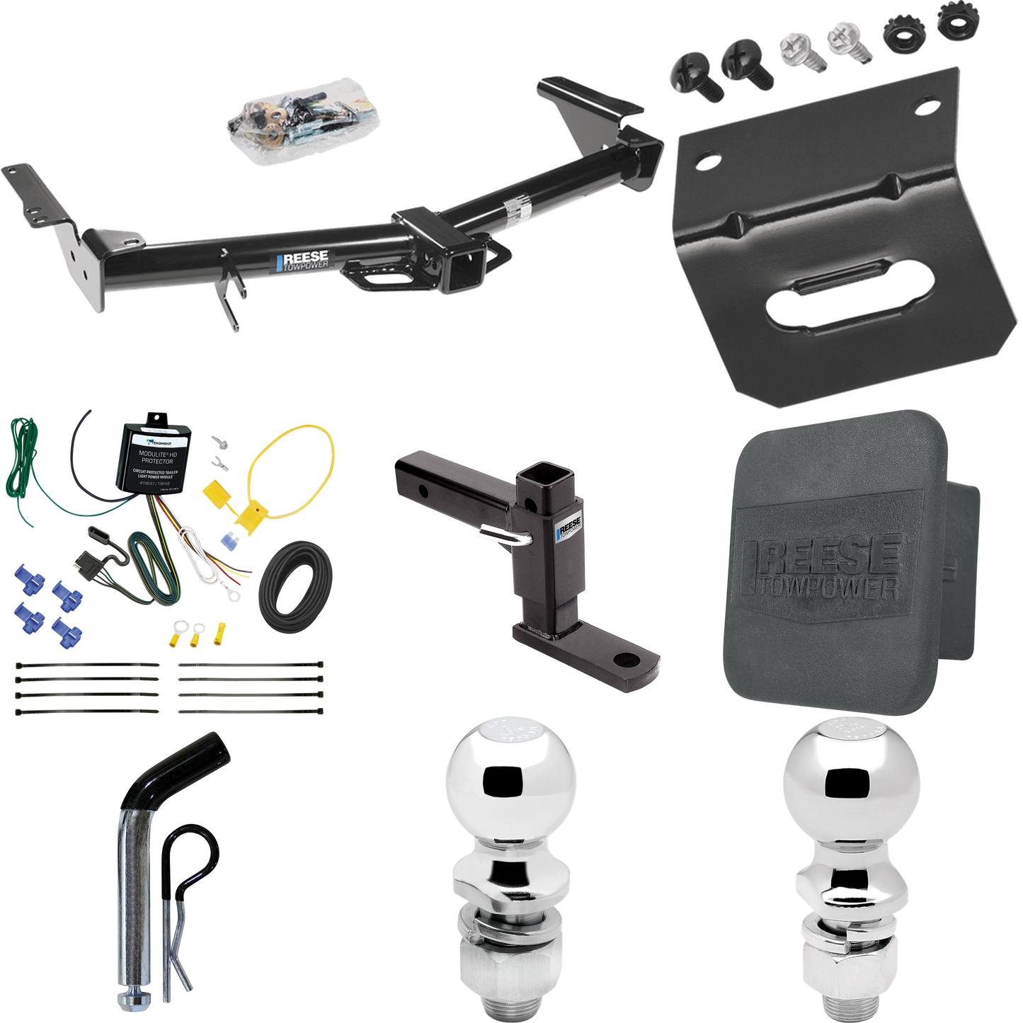 Fits 2003-2009 Lexus GX470 Trailer Hitch Tow PKG w/ 4-Flat Wiring + Adjustable Drop Rise Ball Mount + Pin/Clip + 2" Ball + 2-5/16" Ball + Wiring Bracket + Hitch Cover By Reese Towpower