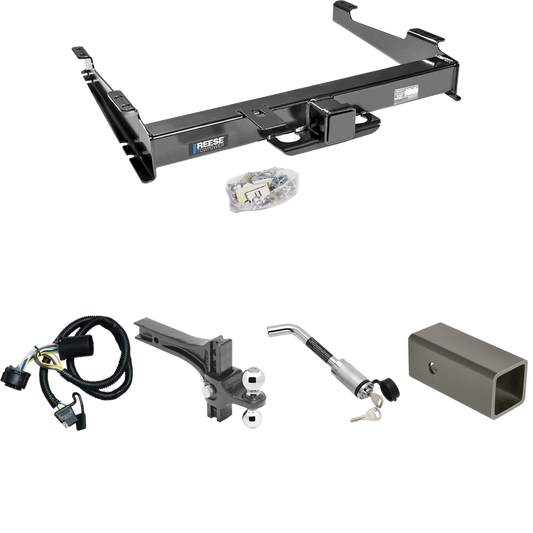 Fits 2000-2006 GMC Yukon XL 2500 Trailer Hitch Tow PKG w/ 4-Flat Wiring Harness + 2-1/2" to 2" Adapter 6" Length + Adjustable Drop Rise Dual Ball Ball Mount 2" & 2-5/16" Trailer Balls + Hitch Lock By Reese Towpower