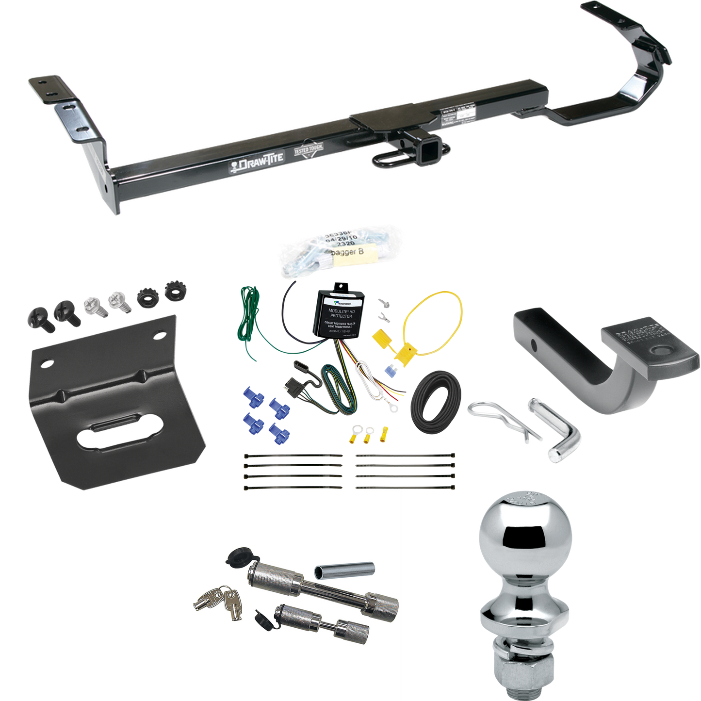 Se adapta al paquete de enganche de remolque Toyota Camry 1992-1996 con arnés de cableado de 4 planos + barra de tracción + bola de 1-7/8" + soporte de cableado + enganche doble y cerraduras de acoplador de Draw-Tite