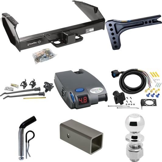 Fits 1980-1986 Ford F-350 Trailer Hitch Tow PKG w/ 15K Trunnion Bar Weight Distribution Hitch + Pin/Clip + 2-5/16" Ball + Tekonsha Primus IQ Brake Control + 7-Way RV Wiring (Excludes: w/Custom Fascia Models) By Draw-Tite