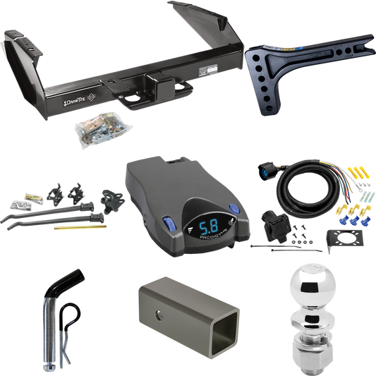 Fits 1980-1986 Ford F-350 Trailer Hitch Tow PKG w/ 15K Trunnion Bar Weight Distribution Hitch + Pin/Clip + 2-5/16" Ball + Tekonsha Prodigy P2 Brake Control + 7-Way RV Wiring (Excludes: w/Custom Fascia Models) By Draw-Tite