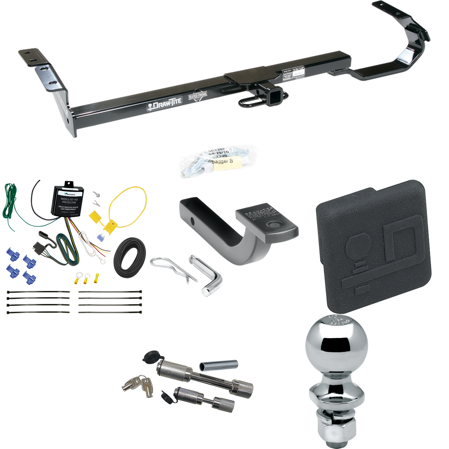 Se adapta al paquete de remolque con enganche para remolque Lexus ES330 2004-2006 con arnés de cableado de 4 planos + barra de tracción + bola de 2" + cubierta de enganche + enganche doble y cerraduras de acoplador de Draw-Tite