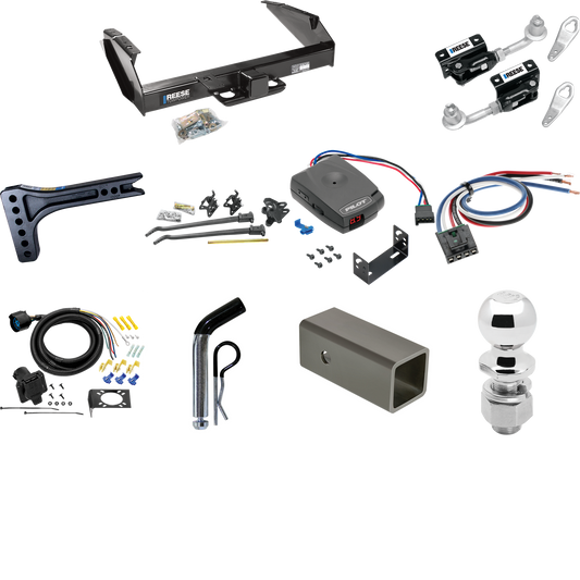 Fits 1987-1993 Ford F-250 Trailer Hitch Tow PKG w/ 15K Trunnion Bar Weight Distribution Hitch + Pin/Clip + Dual Cam Sway Control + 2-5/16" Ball + Pro Series Pilot Brake Control + Generic BC Wiring Adapter + 7-Way RV Wiring By Reese Towpower