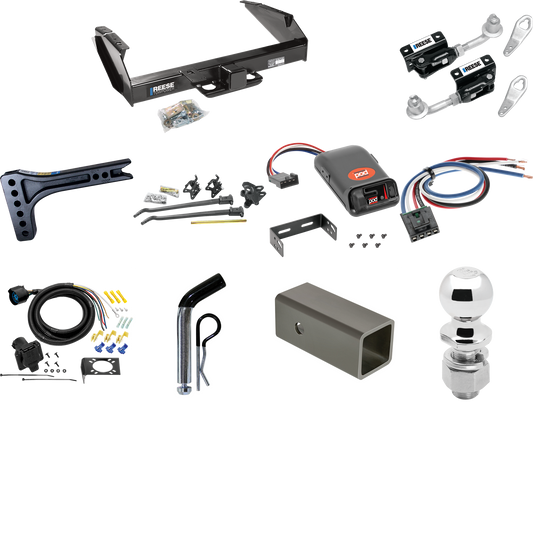 Fits 1987-1993 Ford F-350 Trailer Hitch Tow PKG w/ 15K Trunnion Bar Weight Distribution Hitch + Pin/Clip + Dual Cam Sway Control + 2-5/16" Ball + Pro Series POD Brake Control + Generic BC Wiring Adapter + 7-Way RV Wiring By Reese Towpower