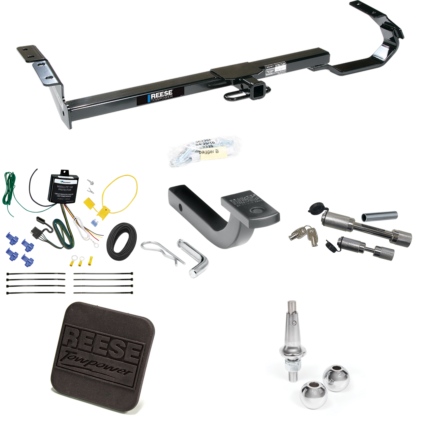 Se adapta al paquete de enganche de remolque Toyota Camry 1992-1996 con arnés de cableado de 4 planos + barra de tracción + bolas intercambiables de 1-7/8" y 2" + cubierta de enganche + enganche doble y cerraduras de acoplador de Reese Towpower