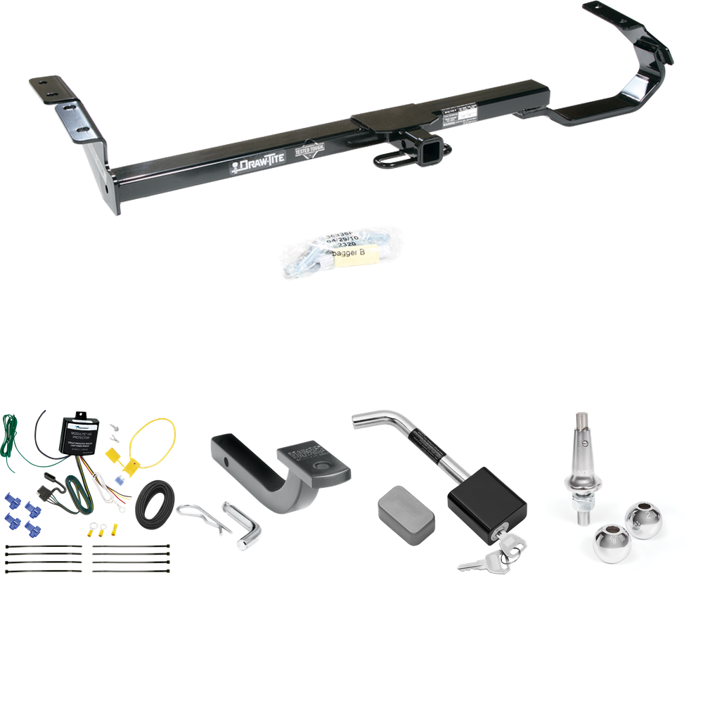 Fits 1992-1996 Toyota Camry Trailer Hitch Tow PKG w/ 4-Flat Wiring Harness + Draw-Bar + Interchangeable 1-7/8" & 2" Balls + Hitch Lock By Draw-Tite
