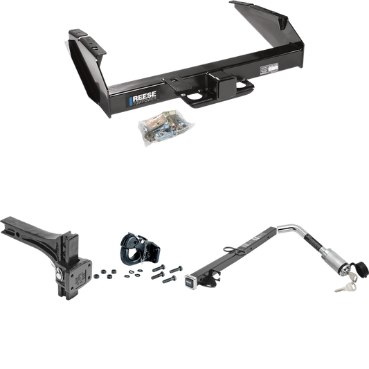 Fits 1987-1996 Ford F-350 Trailer Hitch Tow PKG w/ 2-1/2" to 2" Adapter 24" Length + Adjustable Pintle Hook Mounting Plate + 20K Pintle Hook + Hitch Lock By Reese Towpower