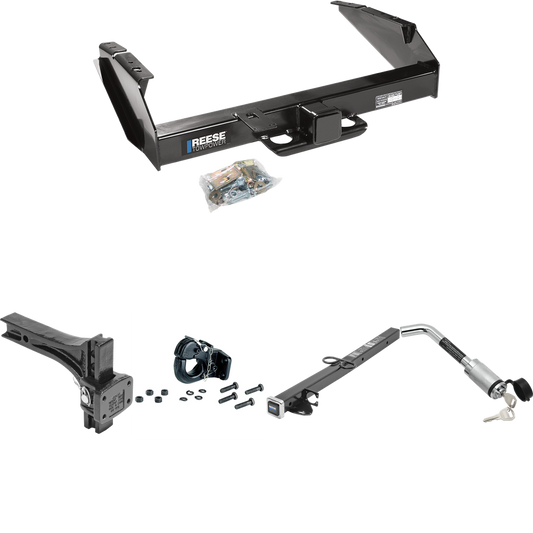 Fits 1980-1986 Ford F-250 Trailer Hitch Tow PKG w/ 2-1/2" to 2" Adapter 24" Length + Adjustable Pintle Hook Mounting Plate + 20K Pintle Hook + Hitch Lock (Excludes: w/Custom Fascia Models) By Reese Towpower
