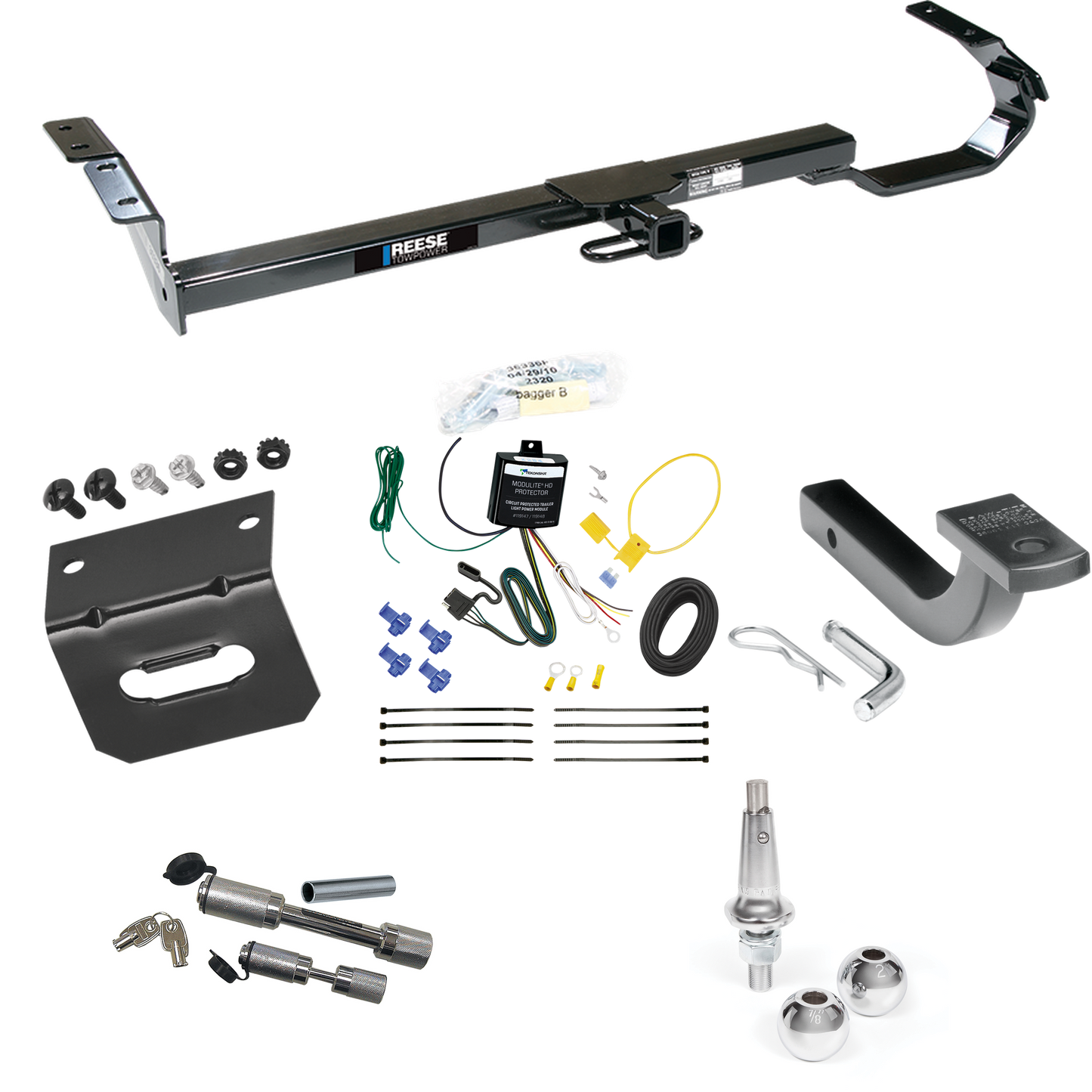 Fits 1992-1996 Toyota Camry Trailer Hitch Tow PKG w/ 4-Flat Wiring Harness + Draw-Bar + Interchangeable 1-7/8" & 2" Balls + Wiring Bracket + Dual Hitch & Coupler Locks By Reese Towpower