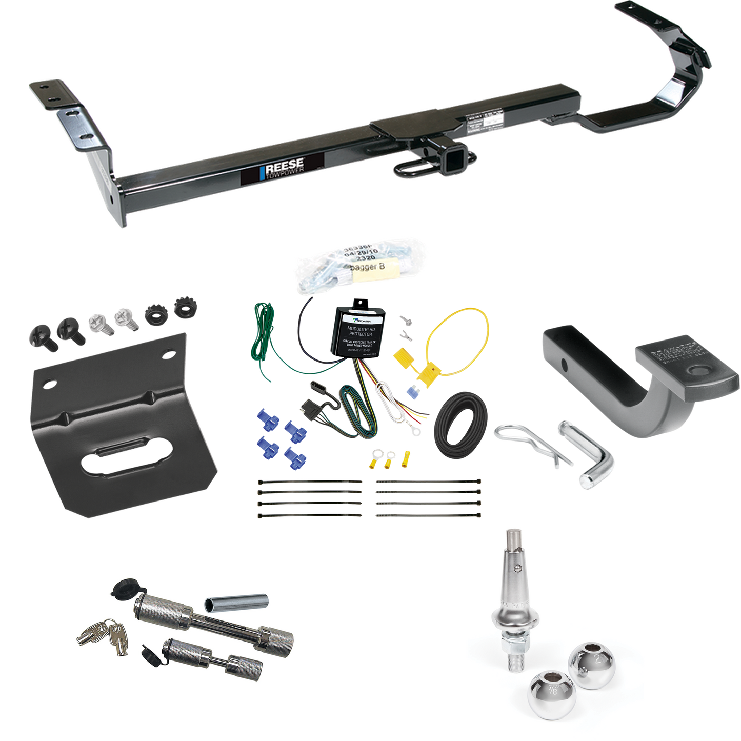 Fits 1997-2003 Lexus ES300 Trailer Hitch Tow PKG w/ 4-Flat Wiring Harness + Draw-Bar + Interchangeable 1-7/8" & 2" Balls + Wiring Bracket + Dual Hitch & Coupler Locks By Reese Towpower