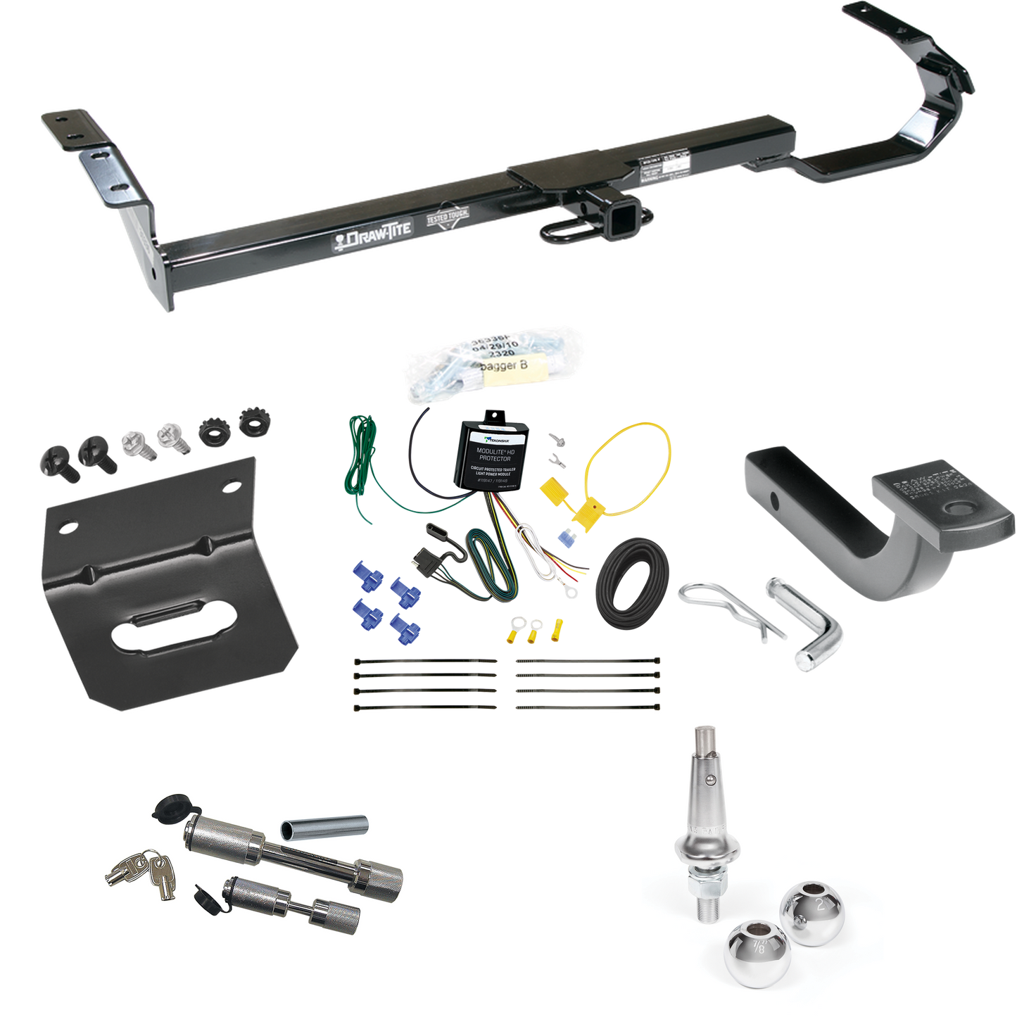 Fits 1997-2003 Lexus ES300 Trailer Hitch Tow PKG w/ 4-Flat Wiring Harness + Draw-Bar + Interchangeable 1-7/8" & 2" Balls + Wiring Bracket + Dual Hitch & Coupler Locks By Draw-Tite