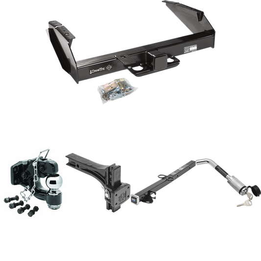 Fits 1987-1996 Ford F-250 Trailer Hitch Tow PKG w/ 2-1/2" to 2" Adapter 24" Length + Adjustable Pintle Hook Mounting Plate + Pintle Hook & 2-5/16" Ball Combination + Hitch Lock By Draw-Tite