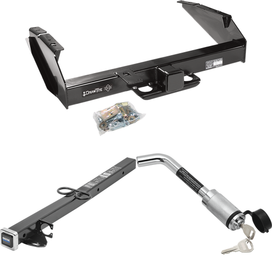 Fits 1980-1986 Ford F-350 Trailer Hitch Tow PKG w/ 2-1/2" to 2" Adapter 24" Length + Hitch Lock (Excludes: w/Custom Fascia Models) By Draw-Tite