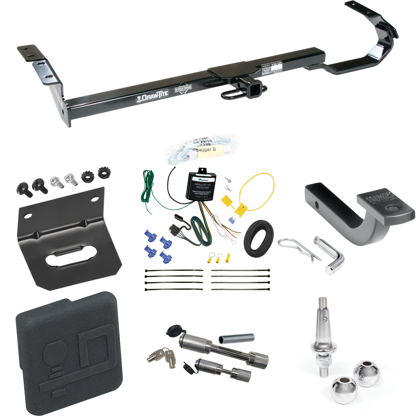 Fits 2004-2006 Lexus ES330 Trailer Hitch Tow PKG w/ 4-Flat Wiring Harness + Draw-Bar + Interchangeable 1-7/8" & 2" Balls + Wiring Bracket + Hitch Cover + Dual Hitch & Coupler Locks By Draw-Tite