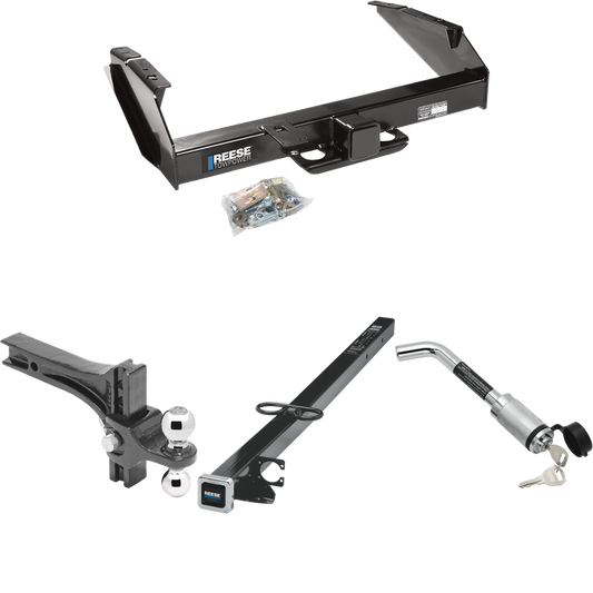 Fits 1987-1996 Ford F-250 Trailer Hitch Tow PKG w/ 2-1/2" to 2" Adapter 41" Length + Adjustable Drop Rise Dual Ball Ball Mount 2" & 2-5/16" Trailer Balls + Hitch Lock By Reese Towpower