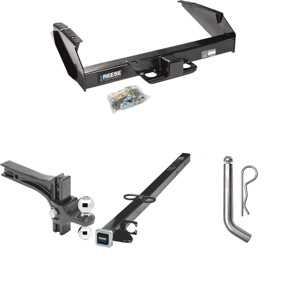 Fits 1987-1996 Ford F-250 Trailer Hitch Tow PKG w/ 2-1/2" to 2" Adapter 41" Length + Adjustable Drop Rise Dual Ball Ball Mount 2" & 2-5/16" Trailer Balls + Pin/Clip By Reese Towpower