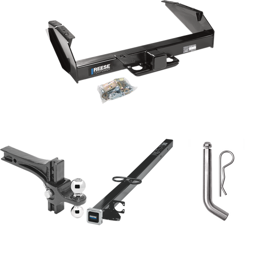 Fits 1987-1996 Ford F-250 Trailer Hitch Tow PKG w/ 2-1/2" to 2" Adapter 41" Length + Adjustable Drop Rise Dual Ball Ball Mount 2" & 2-5/16" Trailer Balls + Pin/Clip By Reese Towpower
