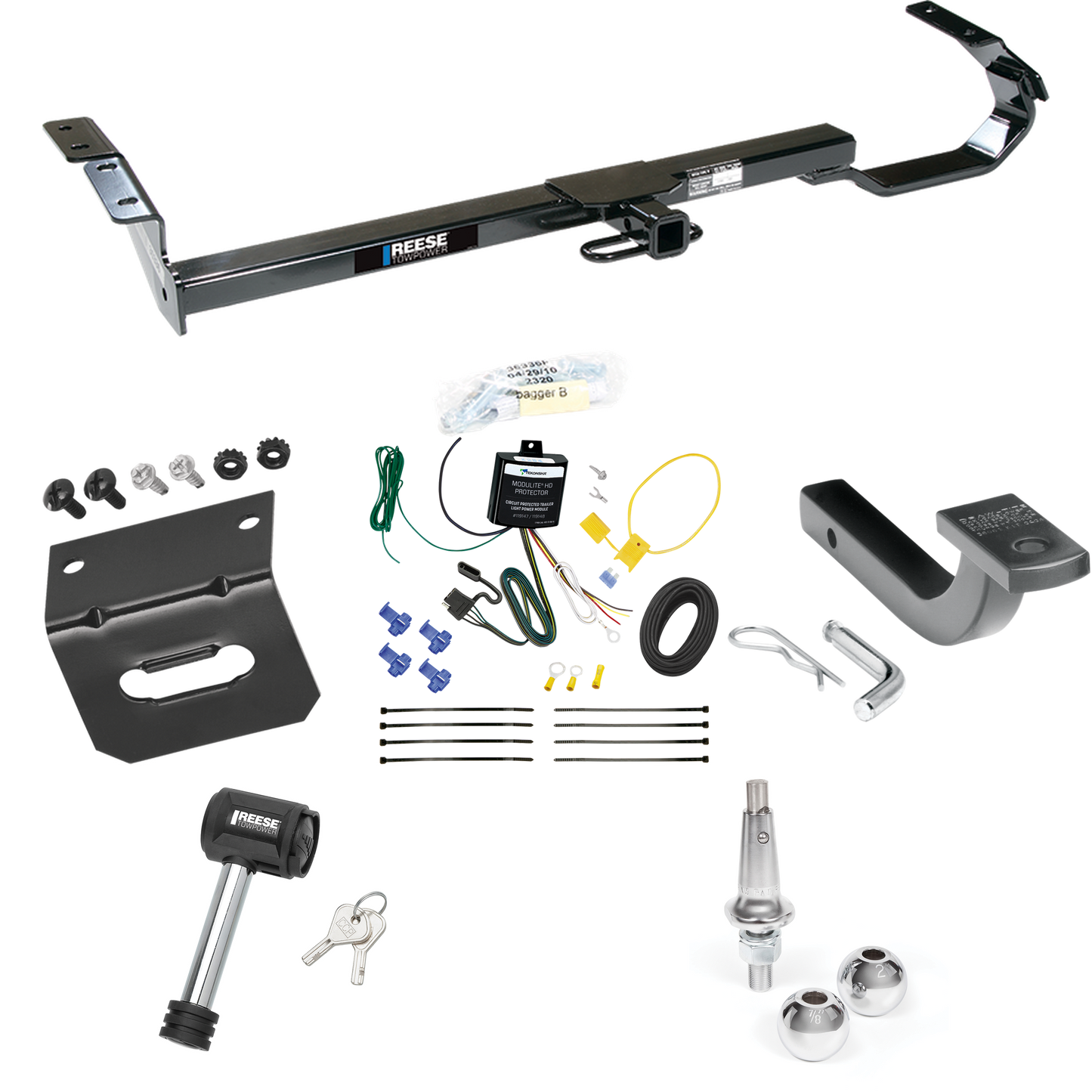 Fits 2004-2006 Lexus ES330 Trailer Hitch Tow PKG w/ 4-Flat Wiring Harness + Draw-Bar + Interchangeable 1-7/8" & 2" Balls + Wiring Bracket + Hitch Lock By Reese Towpower