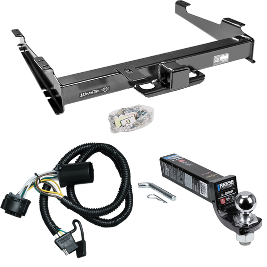 Fits 2000-2006 GMC Yukon XL 2500 Trailer Hitch Tow PKG w/ 4-Flat Wiring Harness + Interlock Ball Mount Starter Kit 3" Drop w/ 2" Ball By Draw-Tite