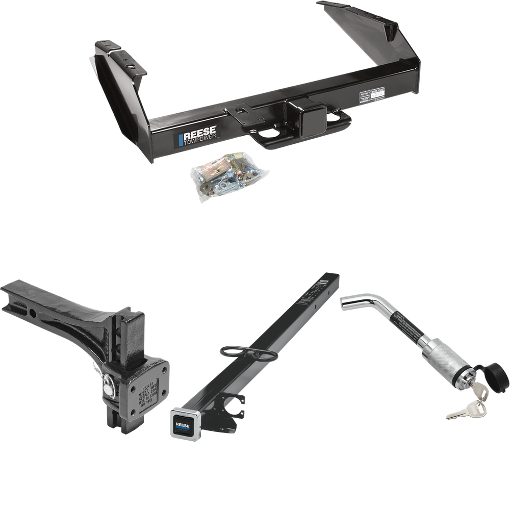 Fits 1997-1997 Ford F-250 HD Trailer Hitch Tow PKG w/ 2-1/2" to 2" Adapter 41" Length + Adjustable Pintle Hook Mounting Plate + Hitch Lock By Reese Towpower