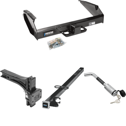 Fits 1997-1997 Ford F-250 HD Trailer Hitch Tow PKG w/ 2-1/2" to 2" Adapter 41" Length + Adjustable Pintle Hook Mounting Plate + Hitch Lock By Reese Towpower