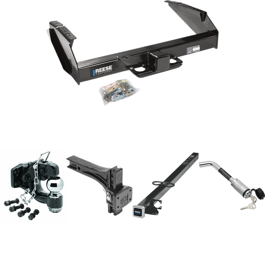 Fits 1987-1996 Ford F-350 Trailer Hitch Tow PKG w/ 2-1/2" to 2" Adapter 41" Length + Adjustable Pintle Hook Mounting Plate + Pintle Hook & 2-5/16" Ball Combination + Hitch Lock By Reese Towpower