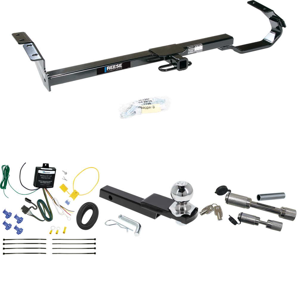 Fits 2004-2006 Lexus ES330 Trailer Hitch Tow PKG w/ 4-Flat Wiring Harness + Interlock Starter Kit w/ 2" Ball 1-1/4" Drop 3/4" Rise + Dual Hitch & Coupler Locks By Reese Towpower