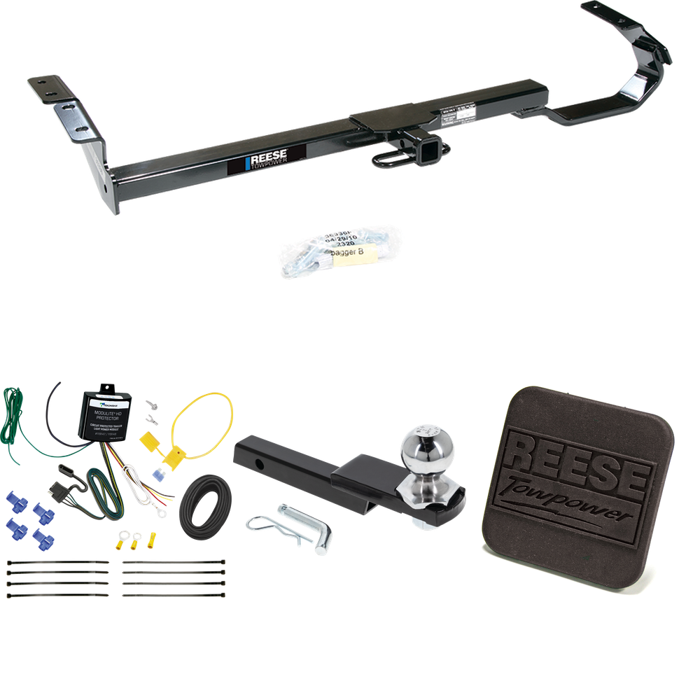 Fits 2004-2006 Lexus ES330 Trailer Hitch Tow PKG w/ 4-Flat Wiring Harness + Interlock Starter Kit w/ 2" Ball 1-1/4" Drop 3/4" Rise + Hitch Cover By Reese Towpower