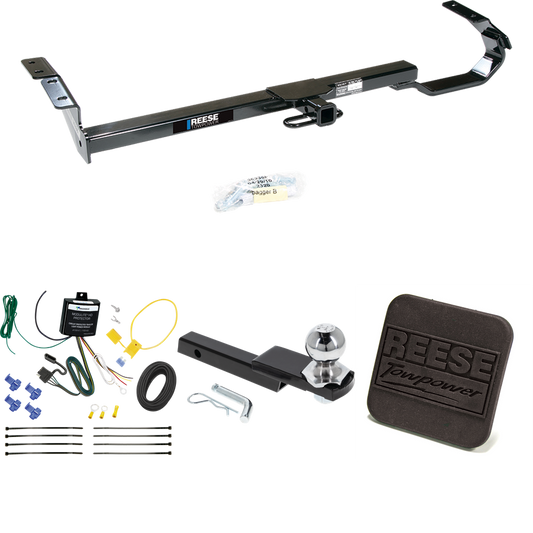 Fits 2004-2006 Lexus ES330 Trailer Hitch Tow PKG w/ 4-Flat Wiring Harness + Interlock Starter Kit w/ 2" Ball 1-1/4" Drop 3/4" Rise + Hitch Cover By Reese Towpower