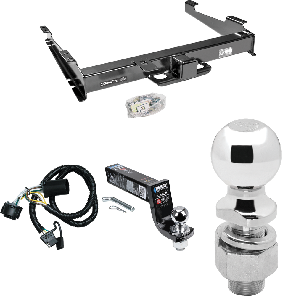 Fits 2000-2006 GMC Yukon XL 2500 Trailer Hitch Tow PKG w/ 4-Flat Wiring Harness + Interlock Ball Mount Starter Kit 5" Drop w/ 2" Ball + 2-5/16" Ball By Draw-Tite