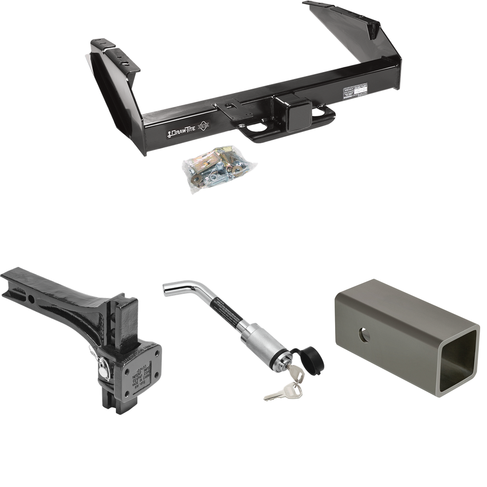 Fits 1987-1996 Ford F-250 Trailer Hitch Tow PKG w/ 2-1/2" to 2" Adapter 6" Length + Adjustable Pintle Hook Mounting Plate + Hitch Lock By Draw-Tite