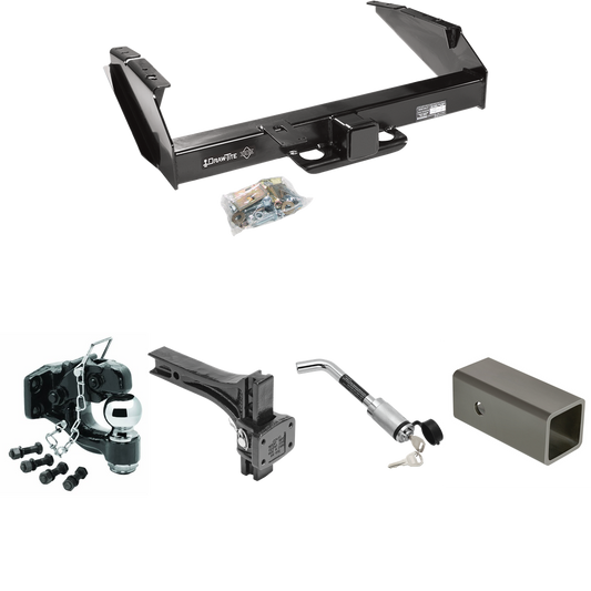 Fits 1997-1997 Ford F-350 Trailer Hitch Tow PKG w/ 2-1/2" to 2" Adapter 6" Length + Adjustable Pintle Hook Mounting Plate + Pintle Hook & 2-5/16" Ball Combination + Hitch Lock (For Heavy Duty Models) By Draw-Tite