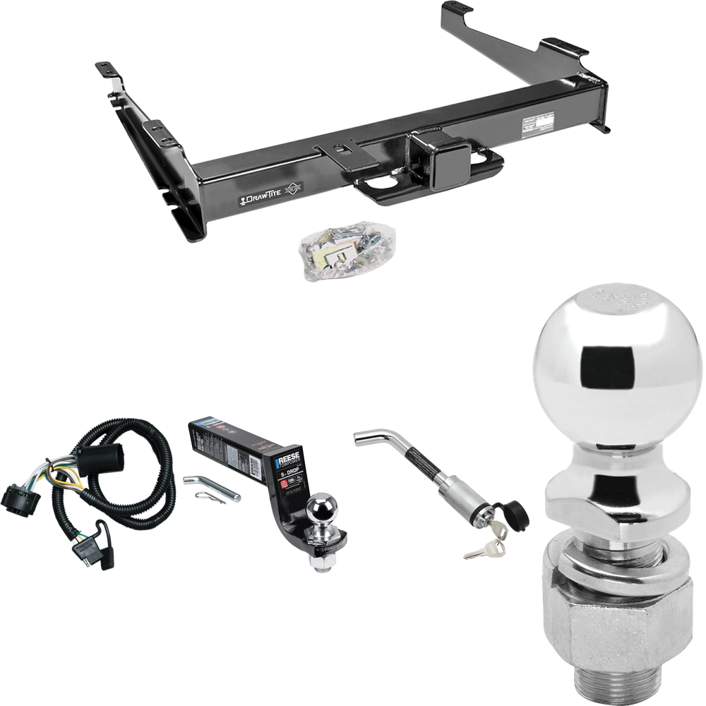 Fits 2000-2006 Chevrolet Suburban 2500 Trailer Hitch Tow PKG w/ 4-Flat Wiring Harness + Interlock Ball Mount Starter Kit 5" Drop w/ 2" Ball + Hitch Lock + 2-5/16" Ball + Hitch Lock (For w/Amber Turn Signals Models) By Draw-Tite